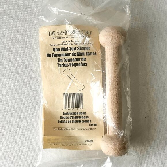 Vintage Pampered Chef Wooden Mini Tart Shaper Tool 1590 New Sealed Made in USA - Picture 1 of 3